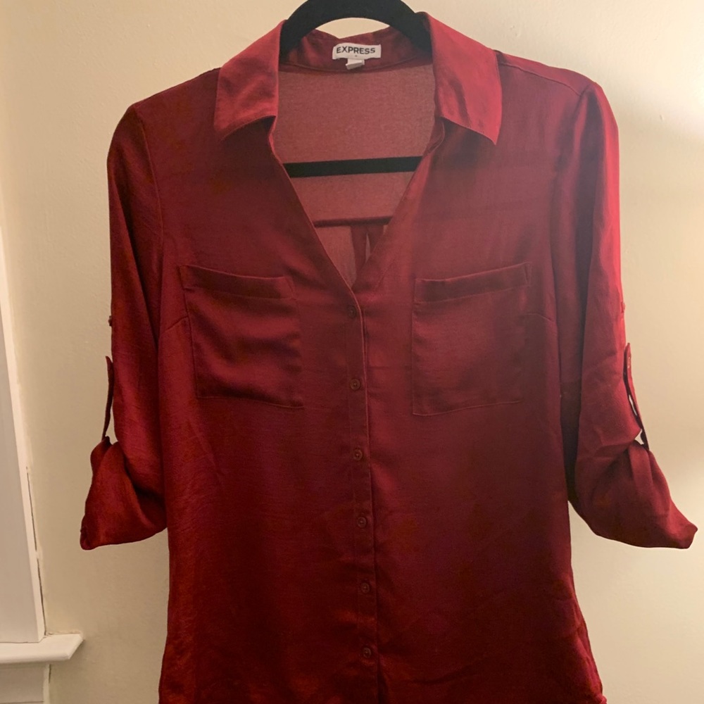 Express Cranberry Fitted Button Down - image 2